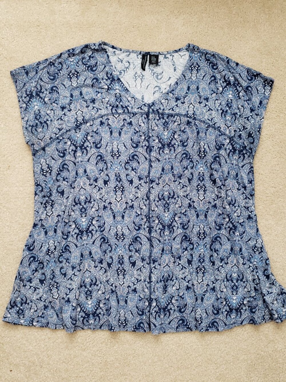 Cynthia Rowley size 2X blue paisley shirt boho summer travel beach travel resort